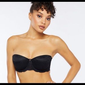 Savage X Fenty Black Floral Lace Strapless Bra